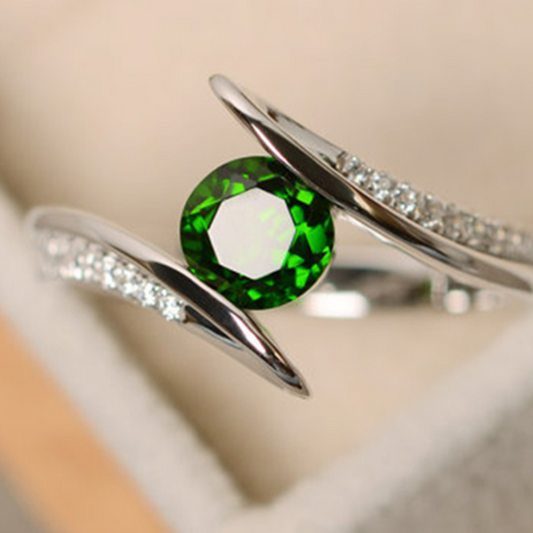 925 Sterling Silver Natural Green Ring