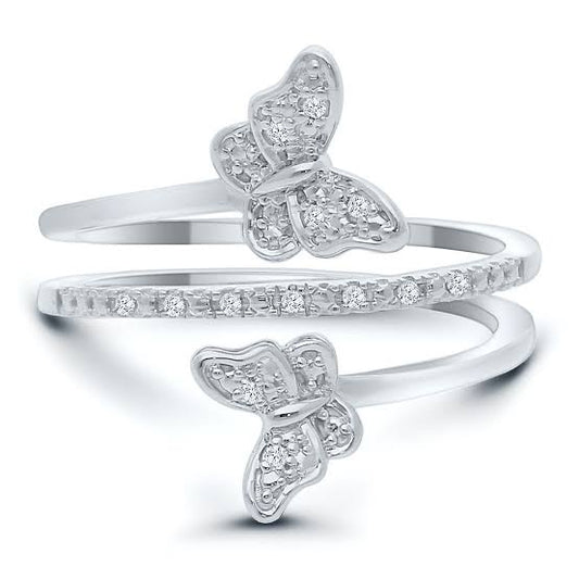 925 Sterling Silver Diamond Butterfly Ring